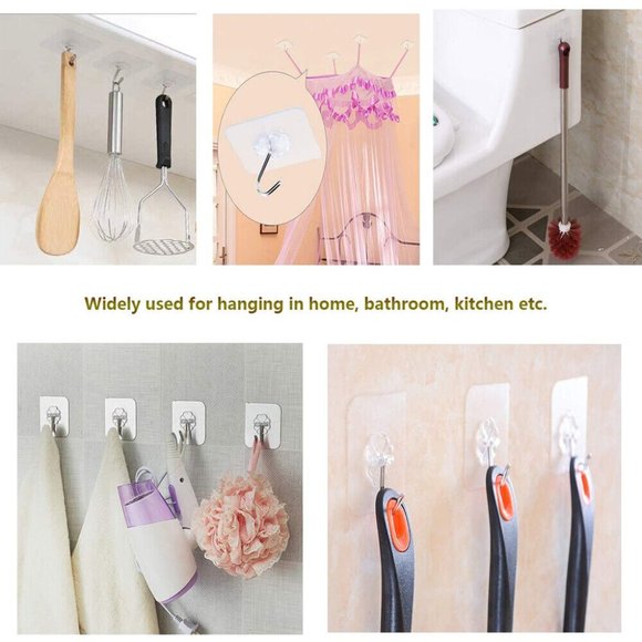 Other - 50 Pcs Adhesive Sticky Hooks Heavy Duty Wall Seamless Hook Hangers Transparent